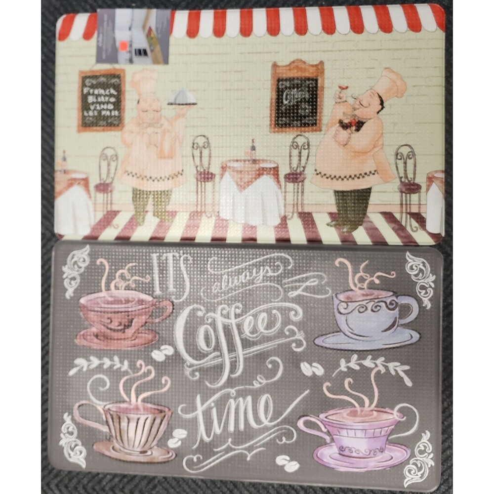 PVC FOAM REVERSIBLE FLOOR MEMORY MAT(18"x30")2 FAT CHEFS,IT'S ALWAYS COFFEE TIME